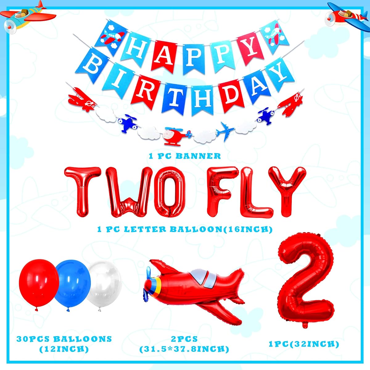 2 flies birthday party decorations 2 flies for little boys birthday balloons time fly birthday decorations plane birthday party decor plane birthday banner (red)