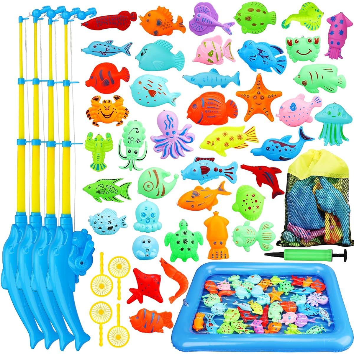 TOY Life 4 Player Magnetic Fishing Game for Kids Ages 3-5 with Fishing Pole for Toddlers Magnetic Fishing Toys for Toddlers Kids Bath Toys Outdoor Pool Water Toys Ages 4-8 Baby Fishing Toys
