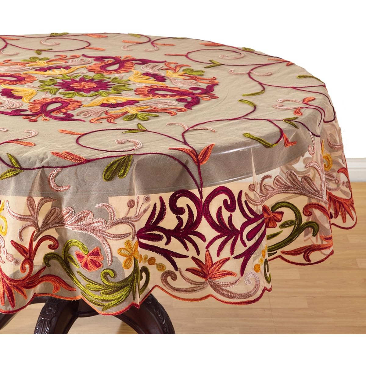 Embroidered Special Occasion Sheer Tablecloths, Table Toppers and Table Runners 72" Round Tablecloth (Red) OGSTAN01.M72R