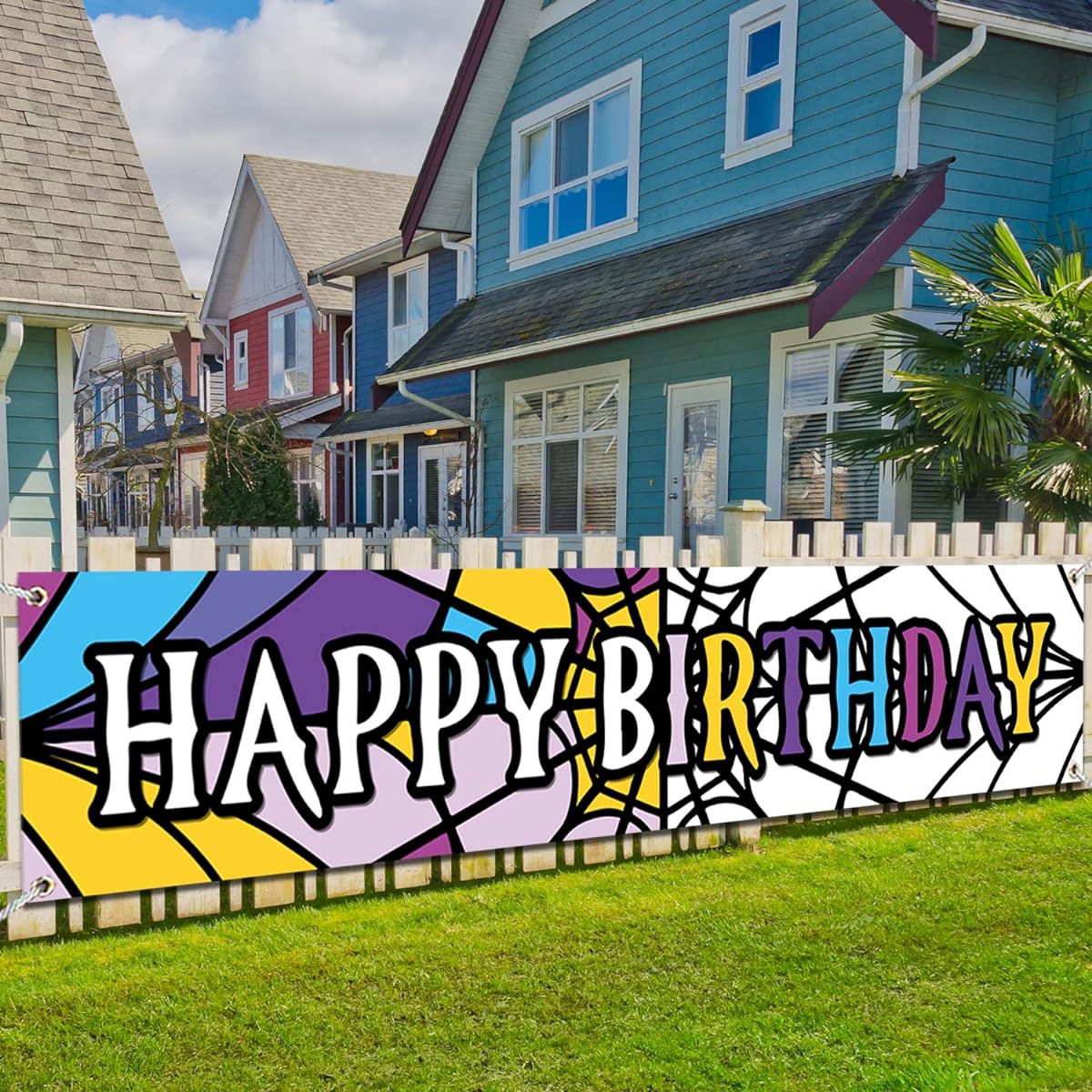 Wednesday Addams Birthday Decorations Wednesday Addams Stained Background Happy Birthday Banner Wednesday Addams Birthday Party Decorations 10x2ft