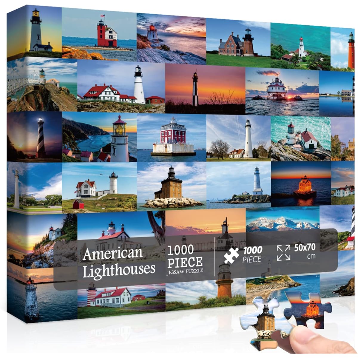 Lighthouse Puzzles for Adults 1000 Piece Beach Puzzle - America's Famous Lighthouses - Landscape Scenery - Jigsaw Puzzle - Lighthouse Gifts