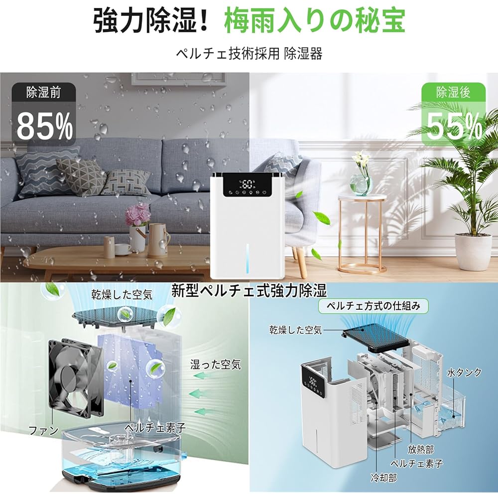 Centuree Dehumidifier, Small Dehumidifier, 2024 Model, Powerful Dehumidifier, Air Purifier, 2.2 L Capacity, PSE Certified, Clothes Drying, Room Drying, Moisture Removal, Speed Drying, Rainy Season,