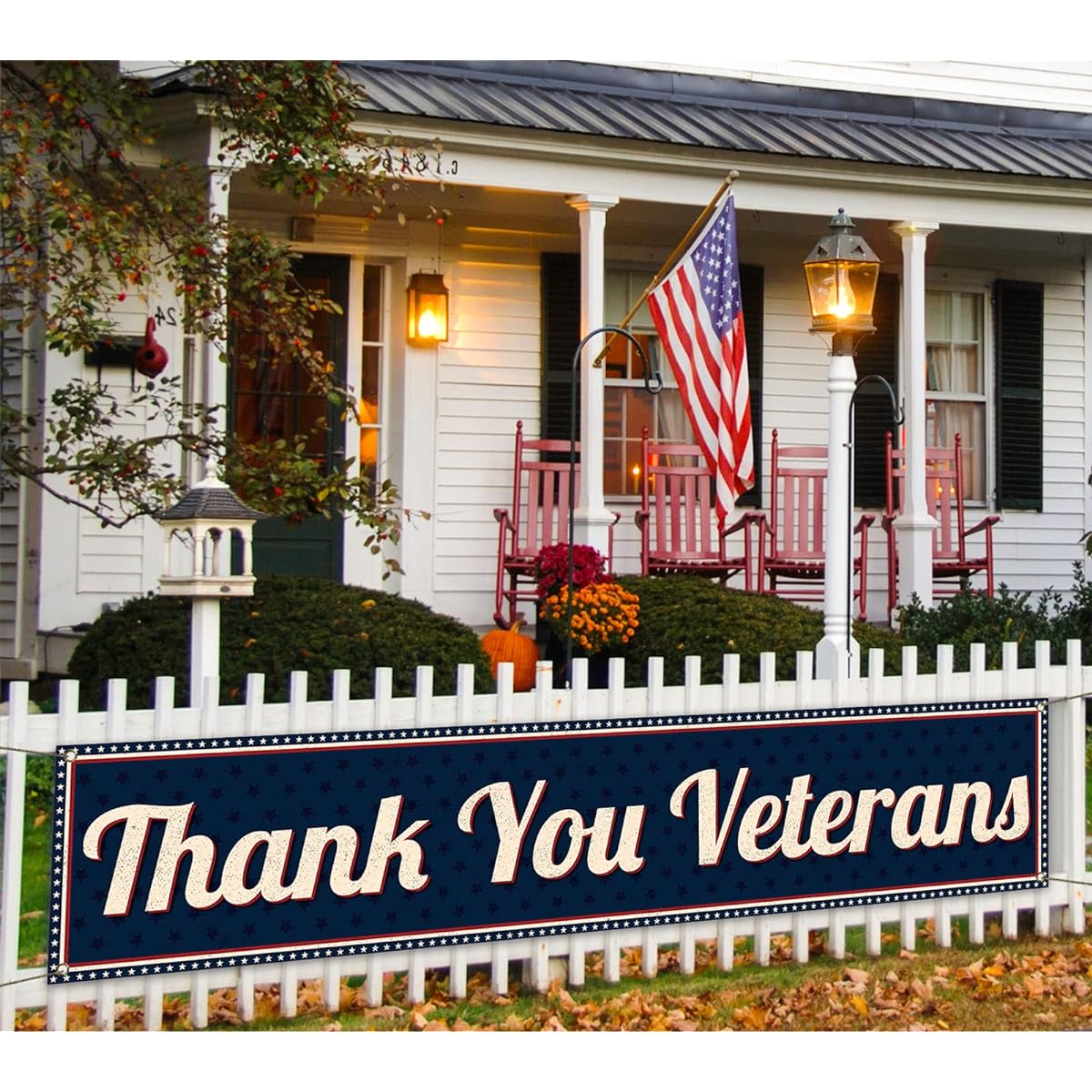 Pudodo Thank You Veterans Fence Banner Honoring All, Holiday Party Decorations, Hanging in Yard, Outdoor Decorations