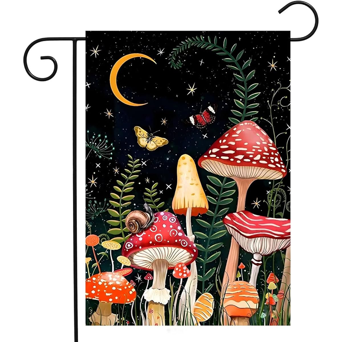 ShineSnow Fantasy Night Fairy Moon Star Mushroom Grass Butterfly Snail House Flag 28" x 40" Double Sided Polyester Welcome Large Yard Garden Flag Banner Patio Lawn Home Outdoor Decor