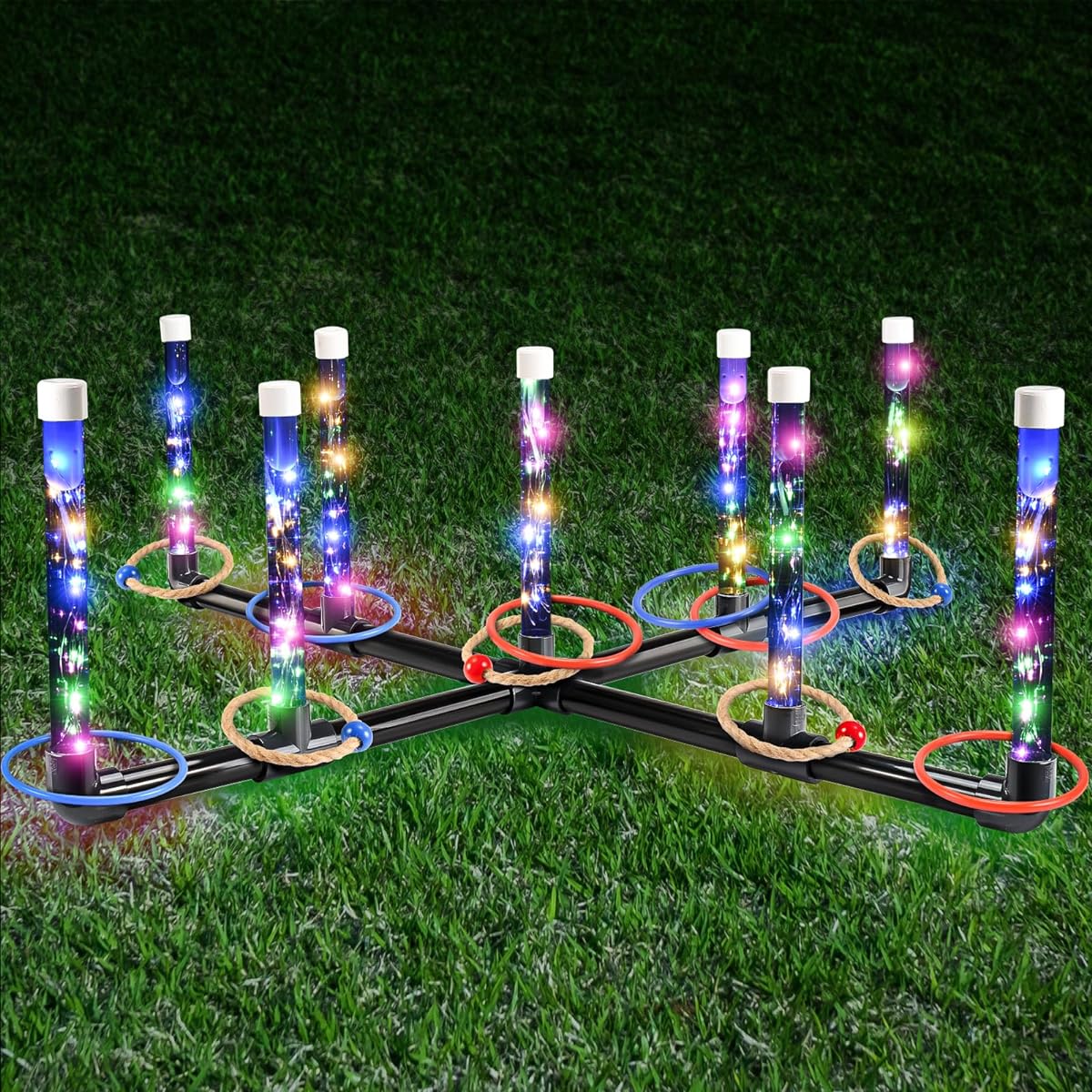 FunforFun Outdoor Games Toys for Kids, Upgraded 30" LED Ring Toss Outdoor Yard Party Game, Birthday Gifts for Adults & Family, Kids Outdoor Toys for Boys and Girls Ages 3+, Ages 3-12, Backyard, Beach Games