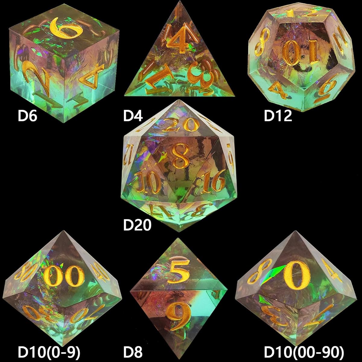 AJKDEUIH DND Dice Set D&D Polyhedral Dungeons and Dragons RPG Sharp Edge Resin Dice MTG Pathfinder Role Playing D&D Tabletop Game D20 D12 D10 D8 D6 D4 Gift with Dice Bag - Brown Green