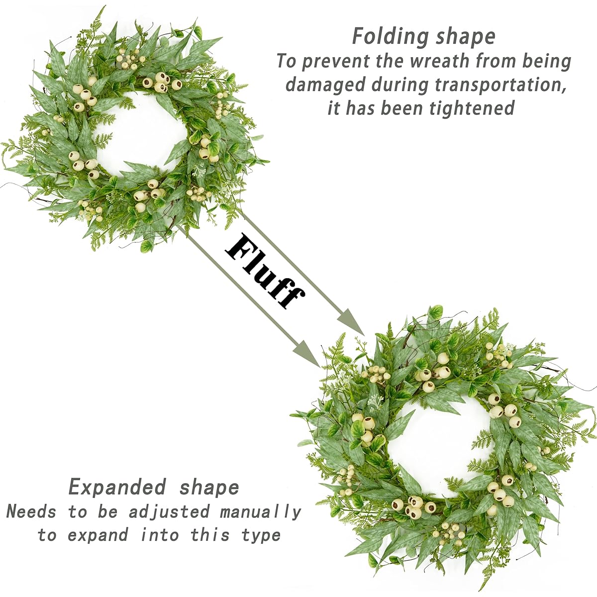 WreathDream Green Eucalyptus Release Winter Spring Summer Wreath Eucalyptus Leaves Berry Dried Vine Branch Fern Entrance Farmhouse Indoor Outdoor Festival Farmhouse Porch Home Decor