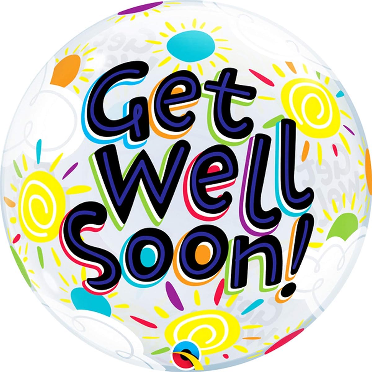 Qualatex 49337 Get Well Soon Sunny Day Single Bubble Latex Balloon, 22-inch