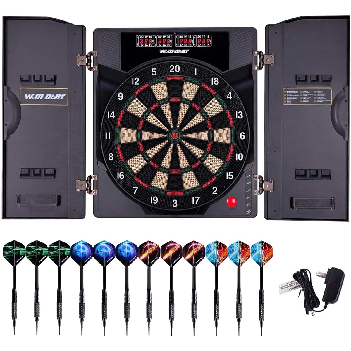 WIN.MAX Electronic Soft Tip Dartboard Set with Cabinet, 12 Darts, LED Display
