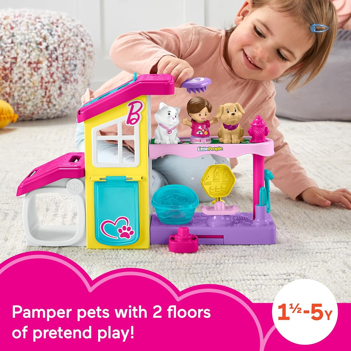 Fisher-Price Little People Barbie Toddler Playset Play and Care Pet Spa with Music Sounds & 4 Pieces for Ages 18+ Months