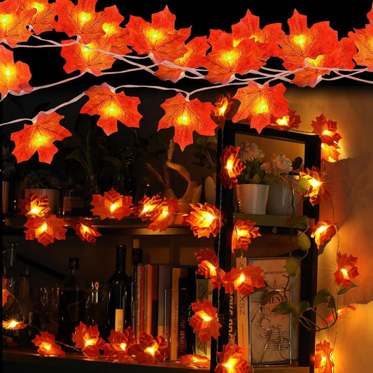 Touloube Thanksgiving Decorations Fall Garland with Lights Fall Maple Leaf Garland Artificial Fall Maple Leaf Garland 2pcs