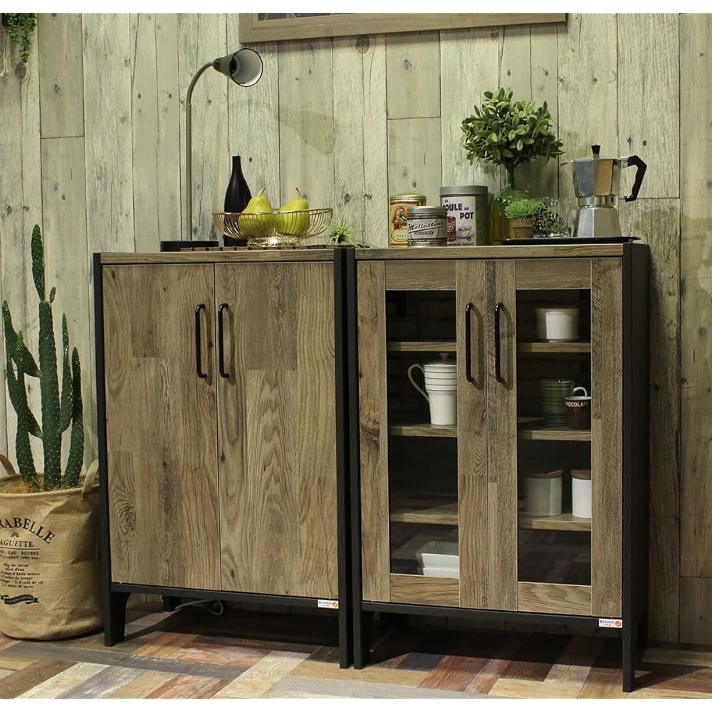 Shirai Sangyo Cabinet Brown Black Width 58.1 Height 88.8 Depth 35.6cm VNT-9060G Vientage