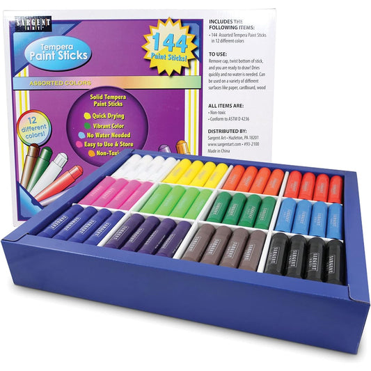 Sargent Art 93-2106 144ct. Fluorescent & Metallic Tempera Paint Sticks Classroom Set, Quick Dry