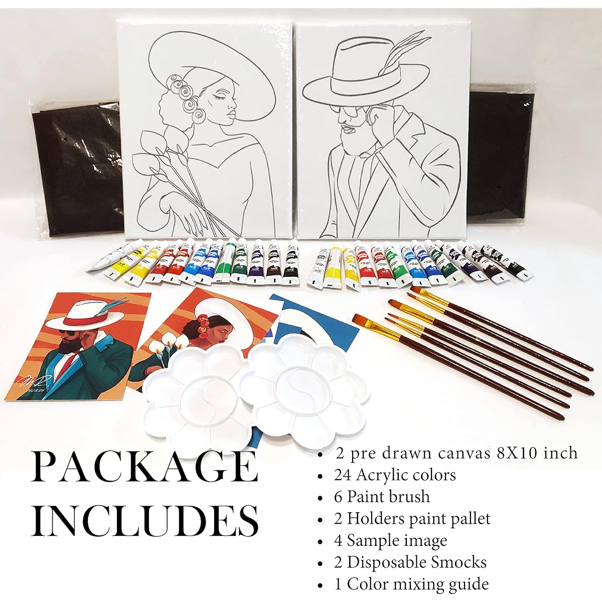 Cularve 2 Pack Date Night Paint Kit for Couples - Pre-Painted Couple Paint and Sip Party Set, Elegant Gentlemen and Ladies Paint and Sip Party Kit (8x10)