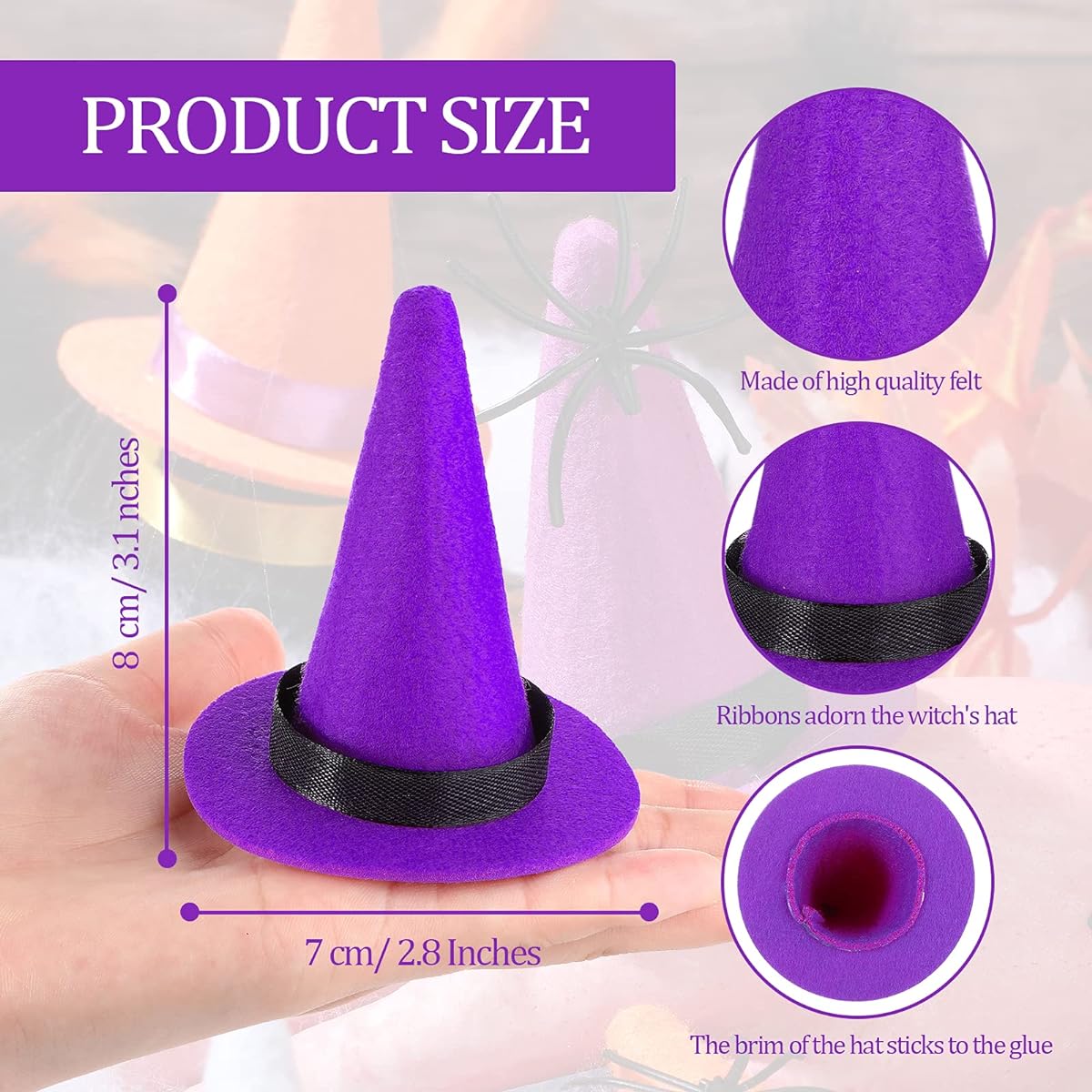 16pcs Halloween Mini Witch Hats Party Hats Bottle Hats Wine Bottle Toppers with Ribbons