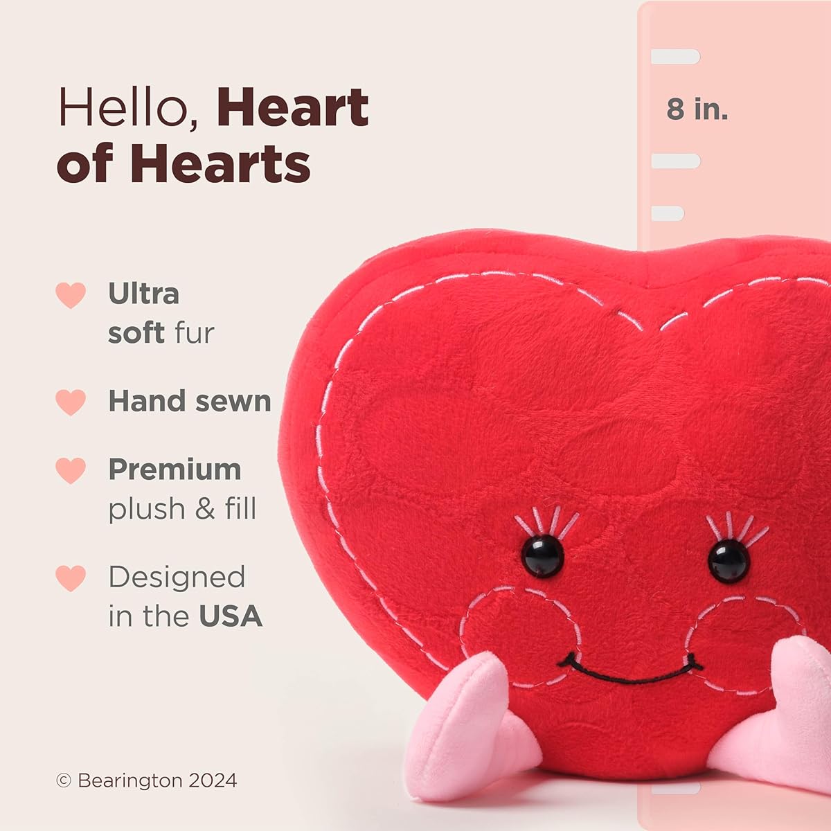 Bearington Stuffed Animals Valentine's Day Heart Plush Toy Squishy Valentine Gifts for Kids Heart of Hearts