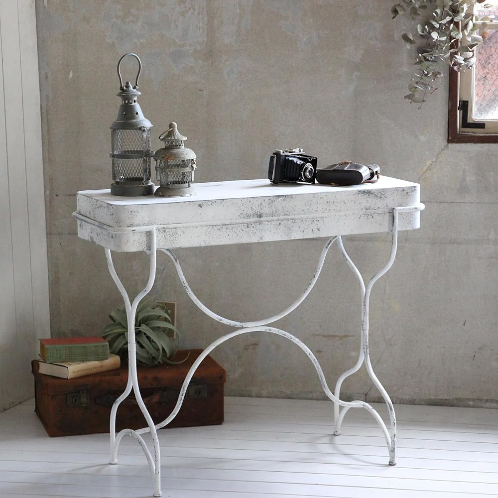 SPICE OF LIFE Garden Table Shabby White Width 92cm Depth 35cm Height 76.5cm Iron Assembly Type YHGT5040