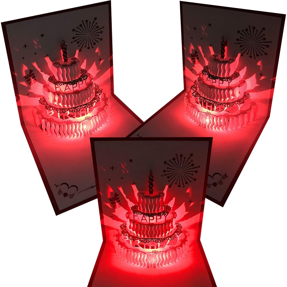 3D Pop Up Birthday Cards Red LED Light Birthday Cake Music Happy Birthday Cards Pop Up Greeting Cards Laser Cut Happy Birthday Cards Perfect for Mom Wife Sister Boy Girl Friends 1 Pack