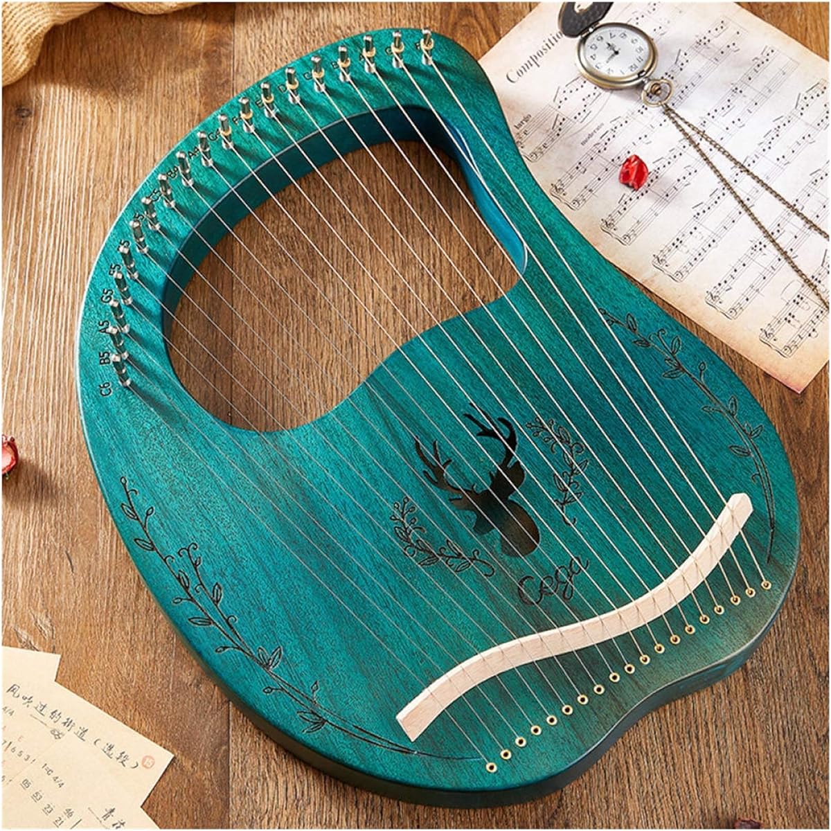 WowZza 16/19 String Wood Lining Small Harp Player Piano Easy to Learn Portable Solid Wood Lyre Instrument
