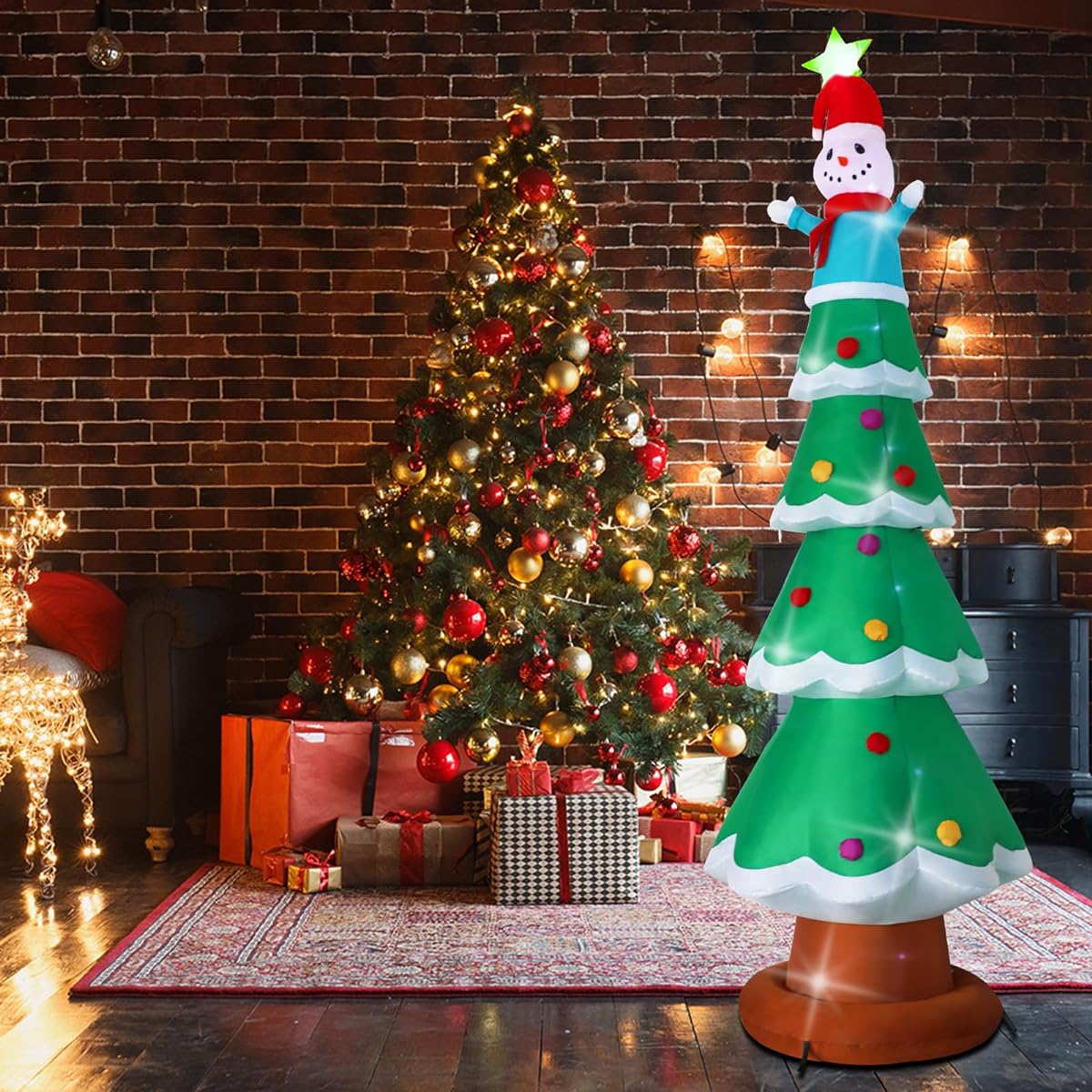 SHDEJTG 13ft Christmas Inflatable Outdoor Decorations Standing Christmas Tree Snowman Inflatable Patio Decorations with Built-in LED Lights for Christmas Holiday Party Patio Lawn Decoration