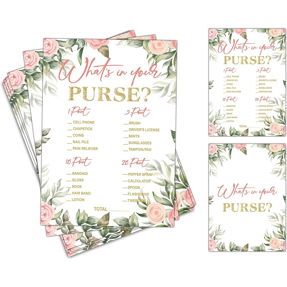 Baby Shower Games for Boys and Girls - Wallet Content Baby Shower Games - Floral Green Gender Reveal Party/Baby Bump Party Supplies Activities - Pack of 30 (A07)