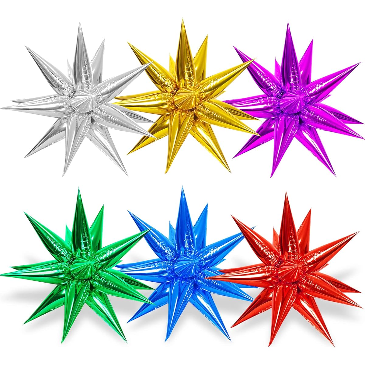SHAIDOJIO Explosion Star Balloons 12 Points Colorful Starburst Foil Cone Mylar Balloons with 1 Balloon Ribbon Party Supplies Birthday Wedding Graduation Balloons (78 Pieces 6 Colors)