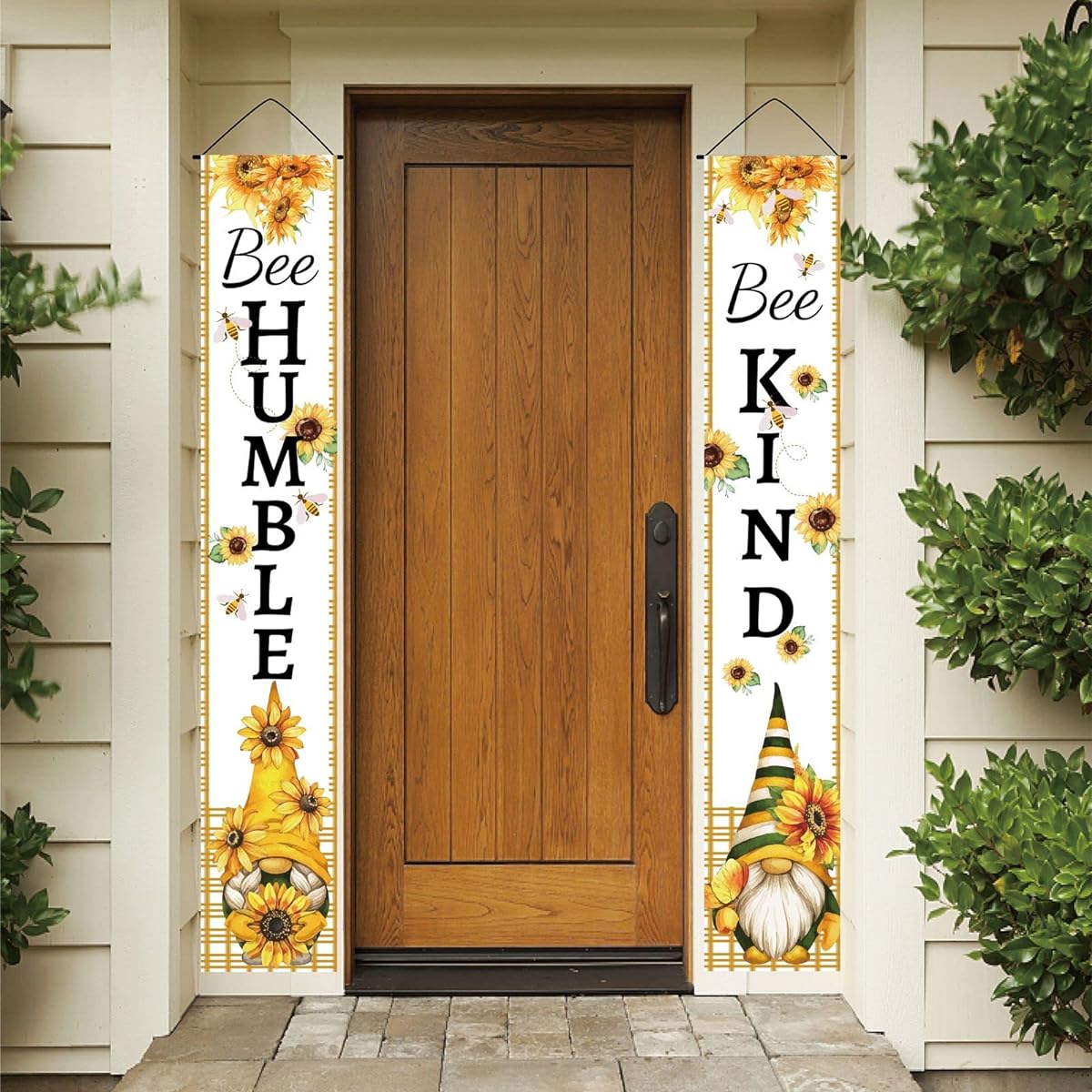 CREATCABIN Bee Humble Bee Pattern Banner Hanging Sunflower Sweet Summer Porch Sign for Office Indoor Outdoor Holiday Party Halloween Christmas Welcome Decorations 11.8 x 70.8 Inch