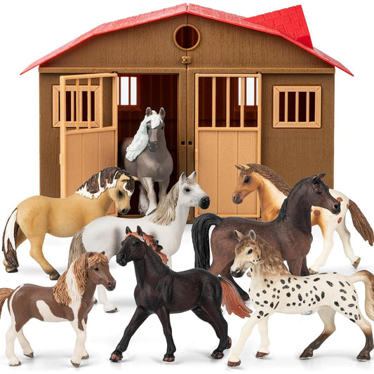 8 in 1 Horse Toy Set for Girls Age 6-12, 8pcs Realistic 6" Plastic Horse Figures Horse Toys Figurines Farm Animals Gifts for Boys Toddlers Kids Horse Birthday Party Decoration Supplies