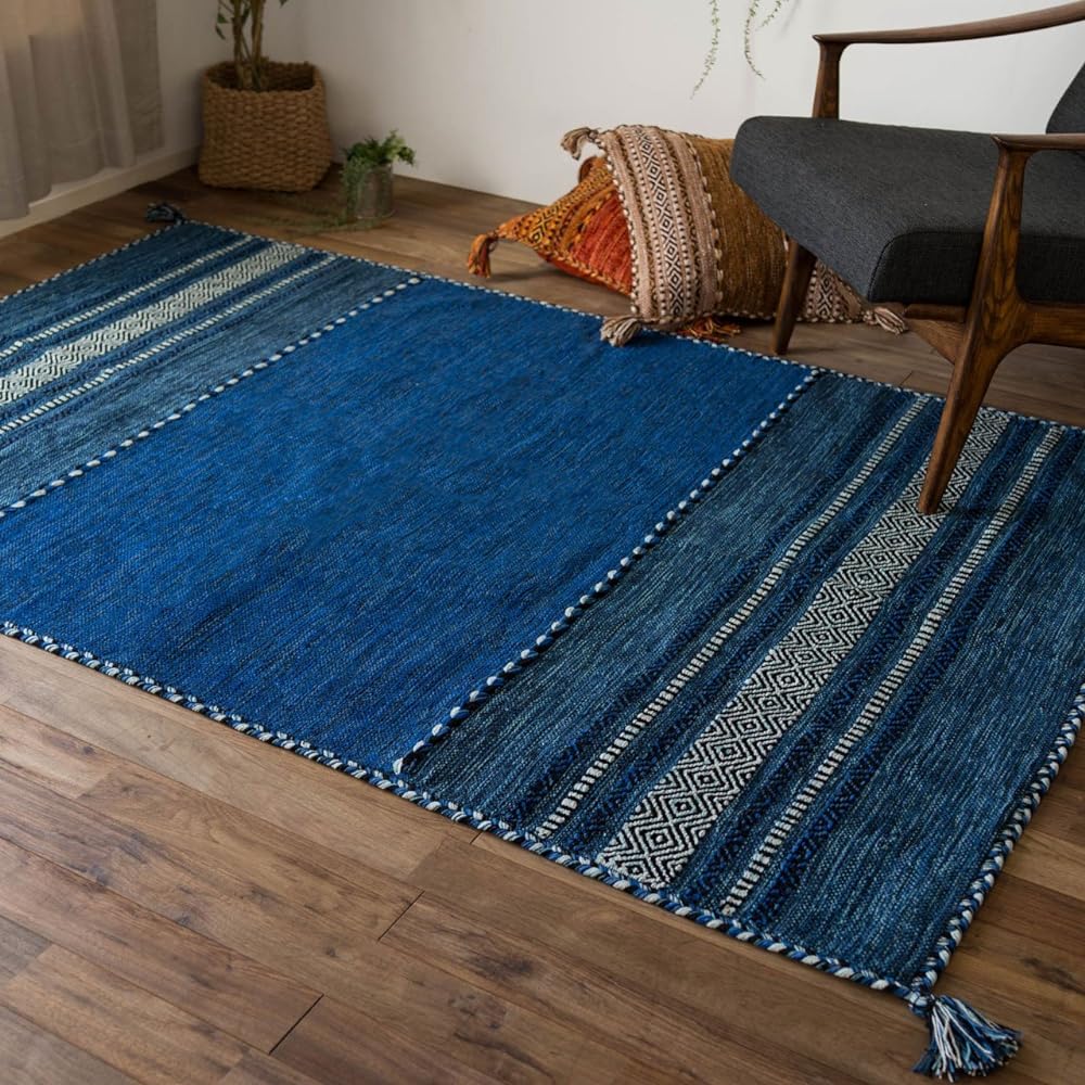 Sayang Sayan Handwoven Ethnic Rug Mat Indian Kilim 200x250 3 Tatami Blue Foldable