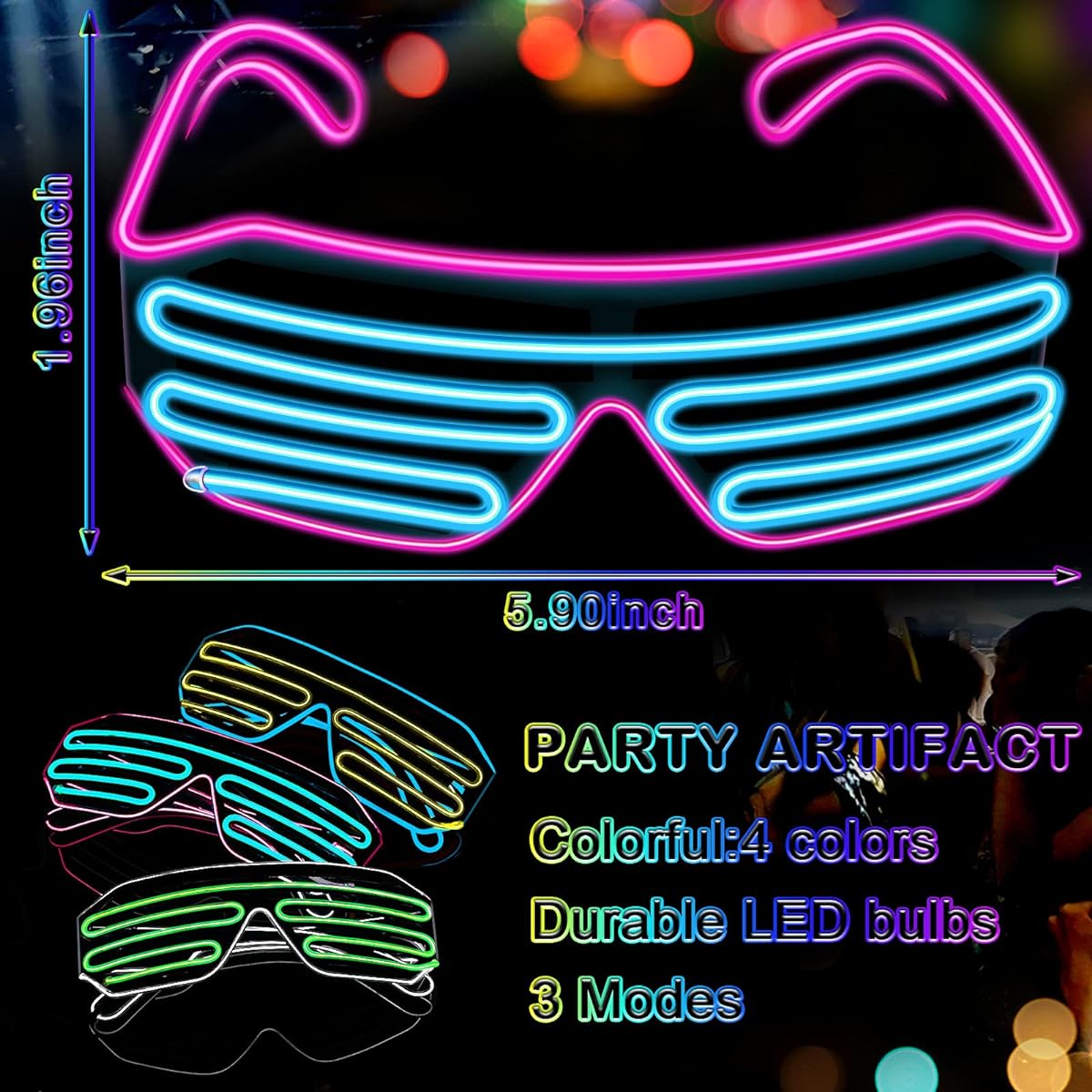 4pcs Shutter Flashing Sunglasses Light Up Glasses LED Neon Rave Glasses Glow in the Dark Party Favors Halloween Costume 80s(Fresh Colors)