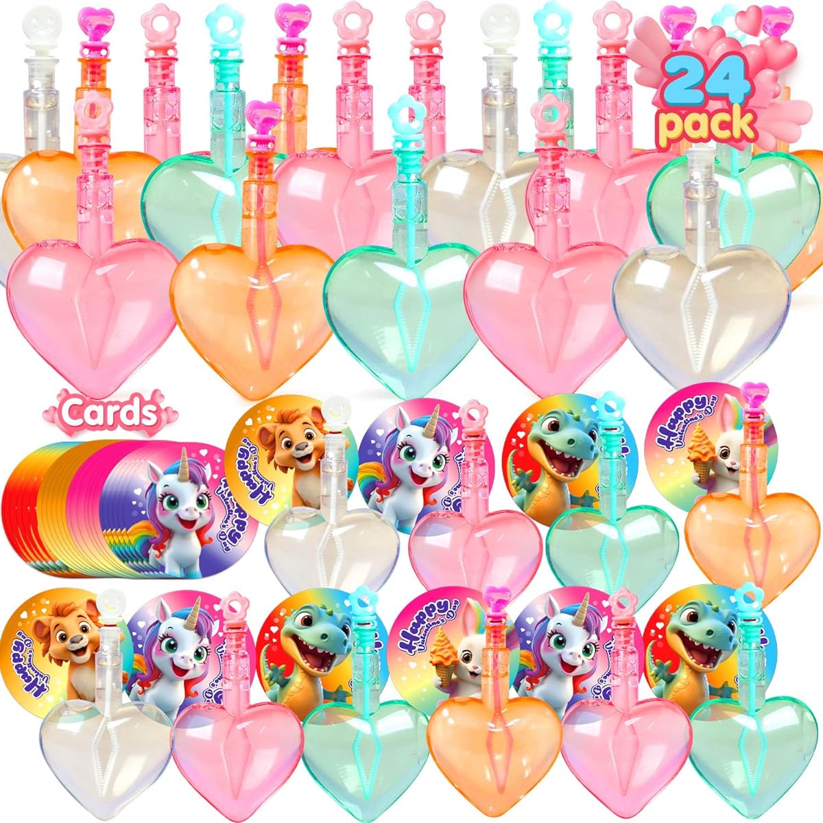 TOY Life 24pcs Valentine Bubbles Valentine's Day Gifts with Cards for Kids Valentine's Classroom Goodie Stuff Valentine's Party Favors Valentine's Treats