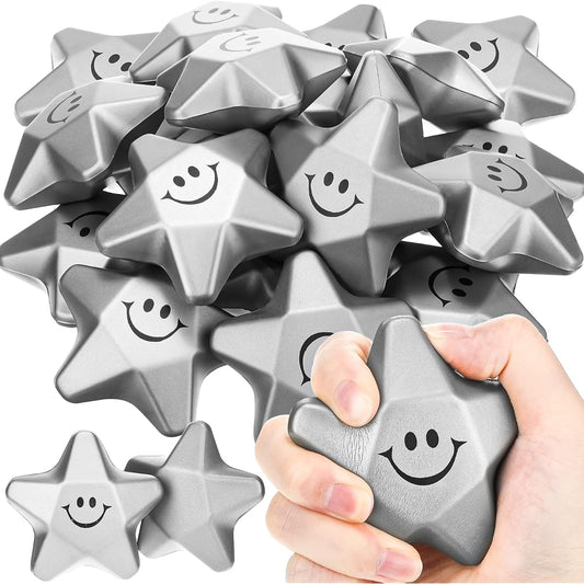 18pcs 3.1" Star Smile Face Stress Balls Star Foam Smile Balls Star Shaped Stress Balls Relief Star Stress Balls Smile Stress Balls School Reward Student Party Bag Fillers (Silver)
