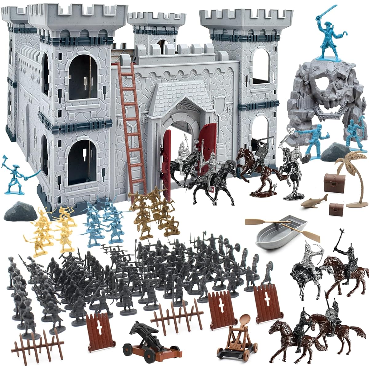 Plustopoy Medieval Castle Knight Toy Soldier Figure Army Men's Toy Medieval DIY Castle Building Toy Pirate Knight Action Figure 20 Pirates 12 Soldiers 8 Cavalry