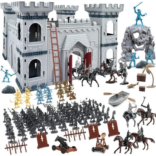 Plustopoy Medieval Castle Knight Toy Soldier Figure Army Men's Toy Medieval DIY Castle Building Toy Pirate Knight Action Figure 20 Pirates 12 Soldiers 8 Cavalry