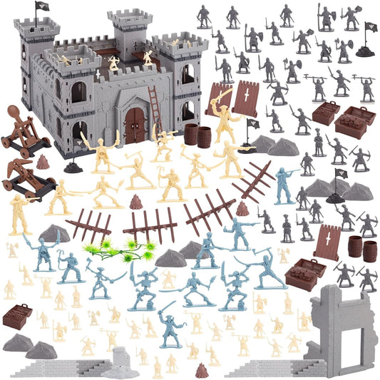 AMOR PRESENT 310 Pieces Ancient Army Soldier Set Toy Medieval Knight Army Men Pirate Castle Model Assembling Boys Birthday Christmas Party Gift M