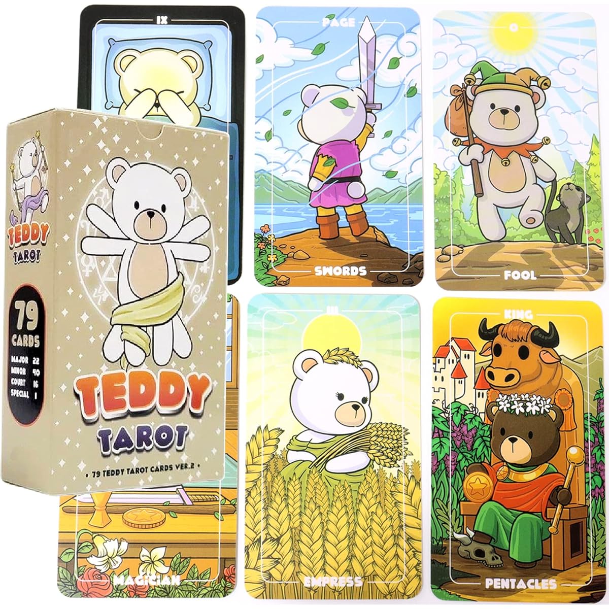 Teddy Bear Big Teddy Tarot Cards 2nd Edition, 79 Cute Tarot Cards - Standard Size (120mm x 70mm)
