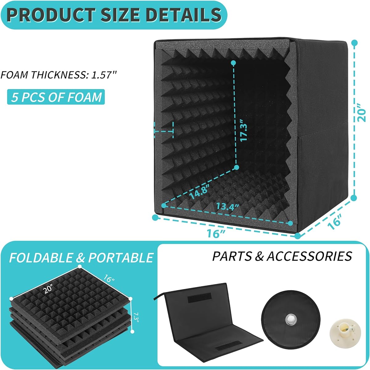 Portable Sound Recording Shield Box Microphone Isolation Booth Box with Sound Absorbing Foam Foldable Stand Mount Great for Studio/Vlog/Vocal Large Size