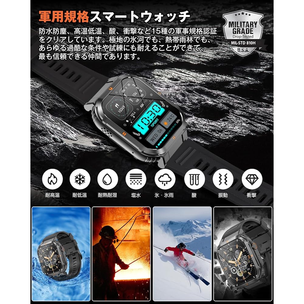 Smart Watch (2023 Innovation Model, Military Standard Shockproof, Waterproof, Dustproof), 1.96-inch Large Screen, Bluetooth 5.2 Calling Function, Personal Business Cards, PayPal Deposit Cord, 100+