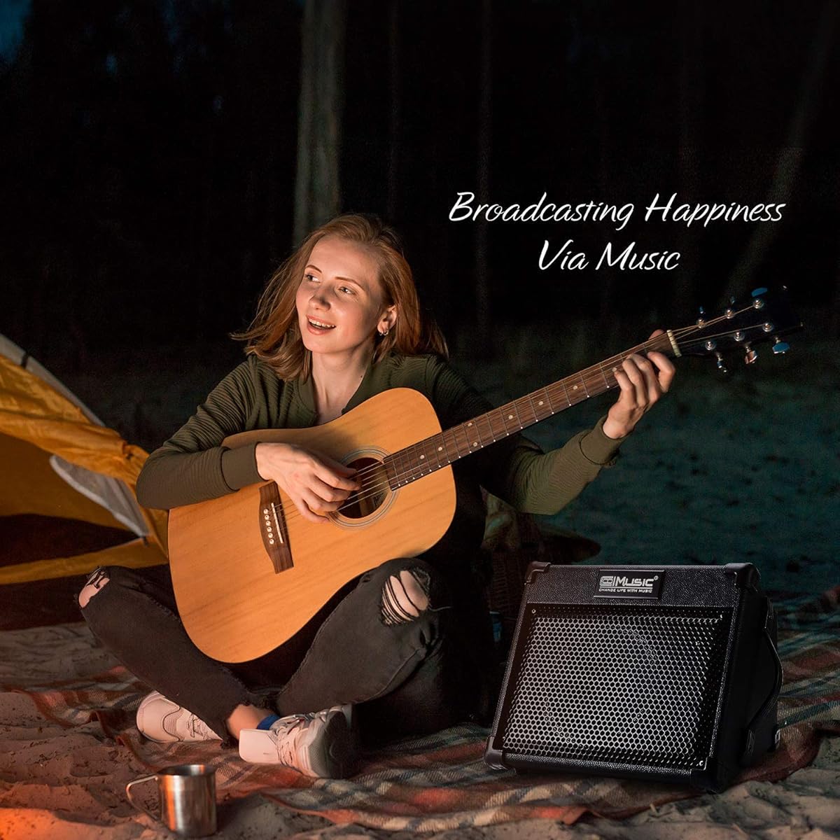 Coolmusic Battery Powered Acoustic amplifier, Acoustic guitar amplifier with BT, compact, lightweight design, 40W high output, 3 channels, 2 band EQ, black