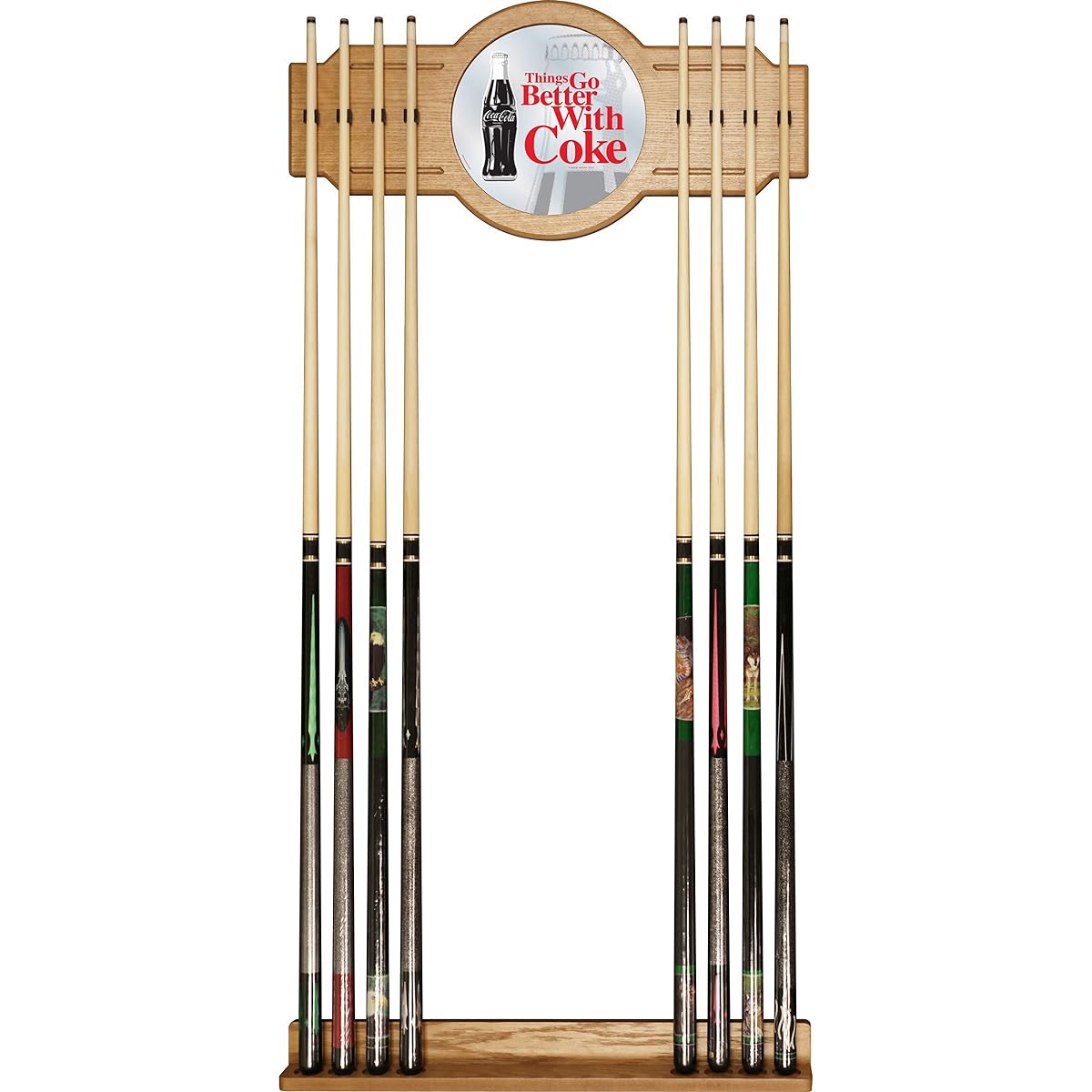 Trademark Gameroom Cue Rack with Mirror Coke - Coca-Cola - Things Go Better with Coke Bottle Art