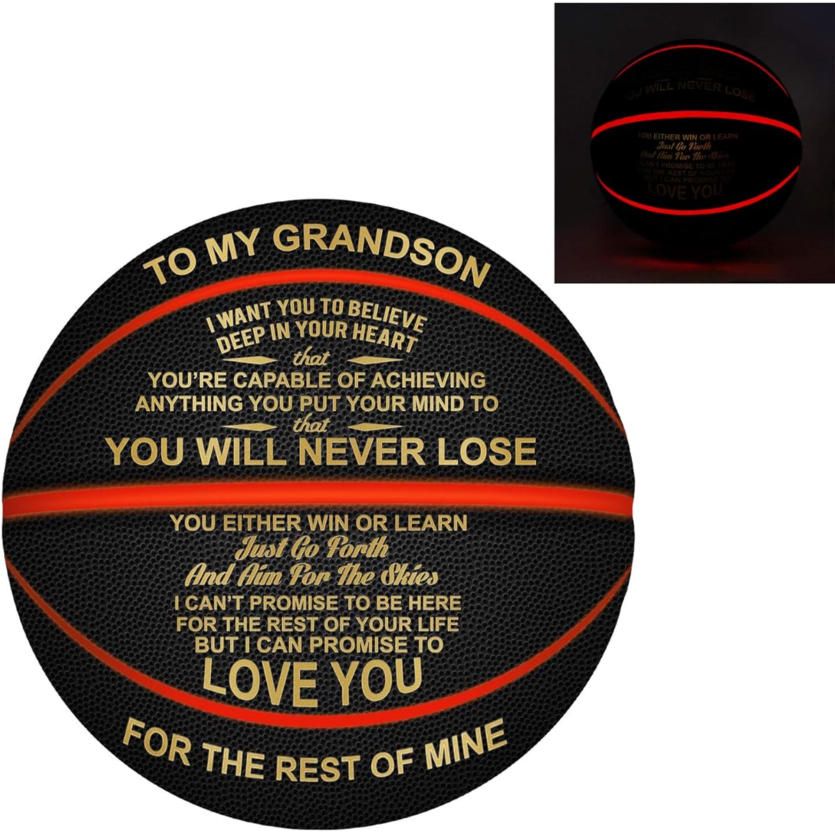 Kenon Engraved Light Up LED Basketball - Glow in the Dark Basketball - Graduation/Birthday/Christmas Encouragement Gift
