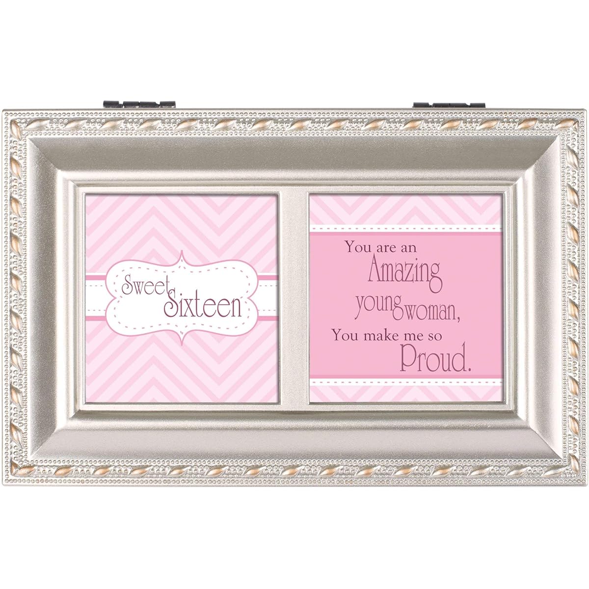 Cottage Garden Sweet Sixteen Champagne Silver Petite Music Box / Jewellery Box Plays Light Up My Life