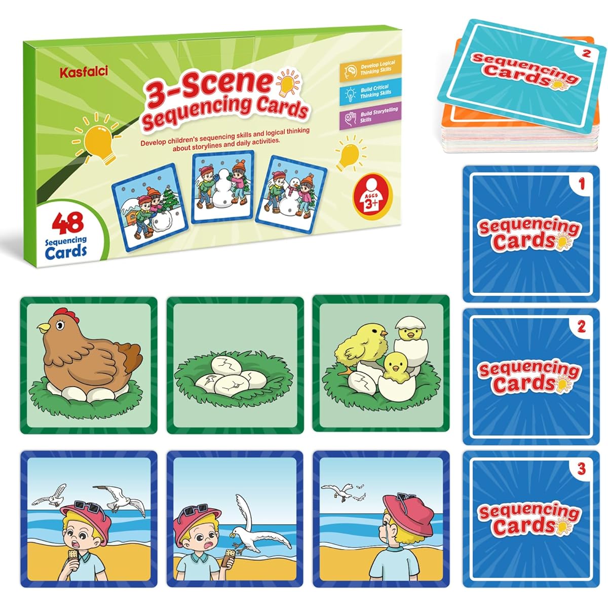 Kasfalci Sequencing Cards, Sequencing Games for Kids, Autism Speech Therapy Resources, Storytelling, Social Skills, Writing, Preschool Learning Activities for Classroom and Homeschool, Green