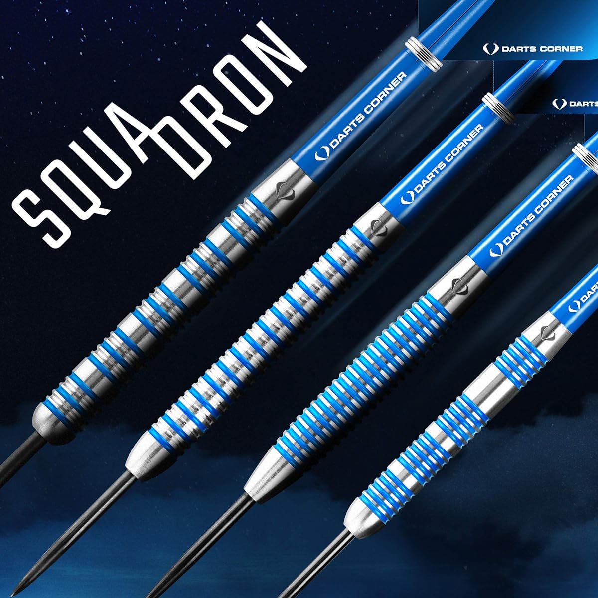 DESIGNA DARTS D0777 Squadron | 27g Premium Tungsten 90% Barrel Dart Set with Steel Tips, 3 Standard Flights, 3 Shafts, Point Protector and Bar Wallet M2 Blue