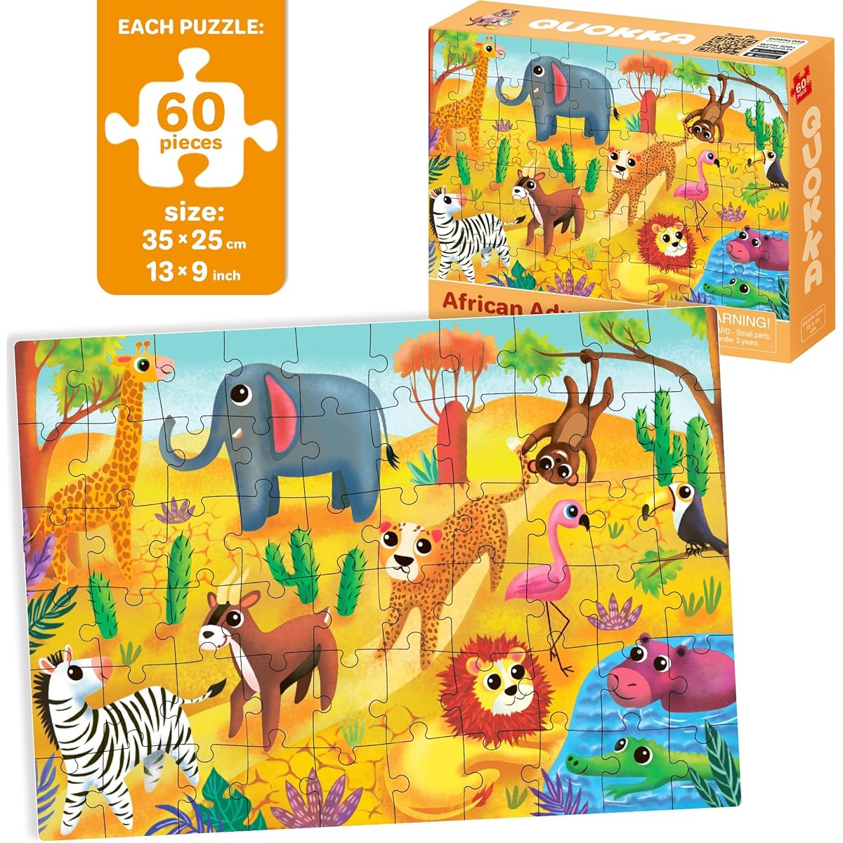 QUOKKA 60 Piece Puzzle for Kids Ages 4-6 - 4 Jigsaw Puzzles for Toddlers Ages 3-5 - Animal Toys for Boys and Girls Ages 6-8-10