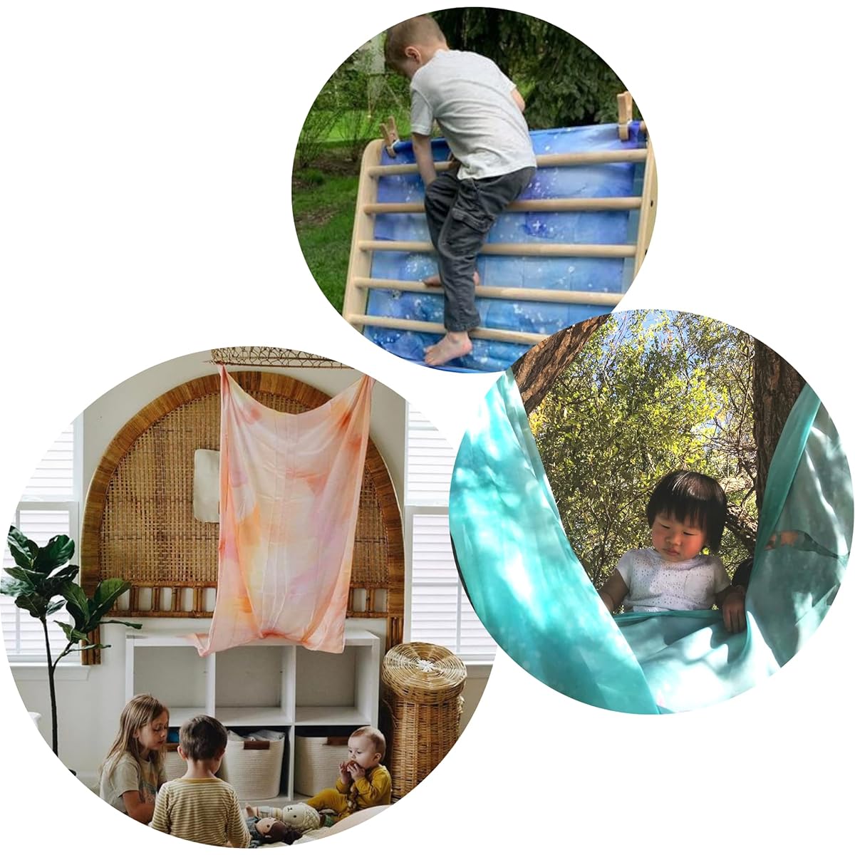 Avery & Ruth Fort Building Kit | 100% Silk 9' x 3' - Mermaid - Giant Play Silk and 4 Play Clips | Montessori Waldorf Sensory Toys for Pretend Play for Kids and Toddlers