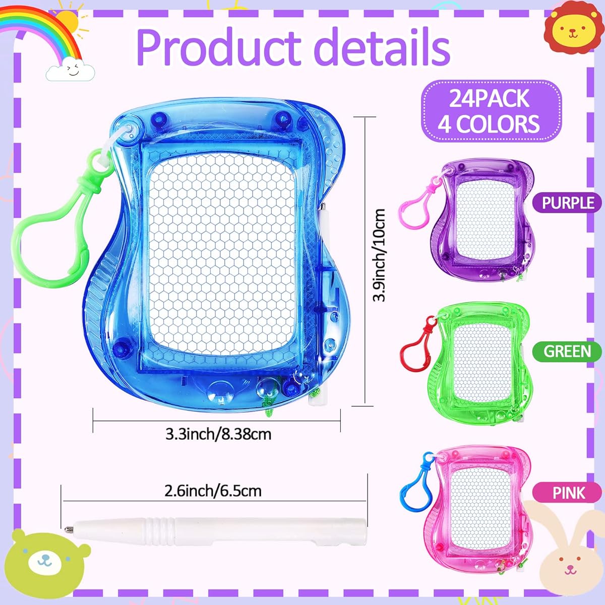 24 Pieces Mini Magnetic Drawing Board for Kids, Magnetic Doodle Board with Backpack Keychain Clip, Erasable Mini Doodle Board for Birthday Party Favors, Classroom Supplies Goodie Bag Filler (4 Colors)