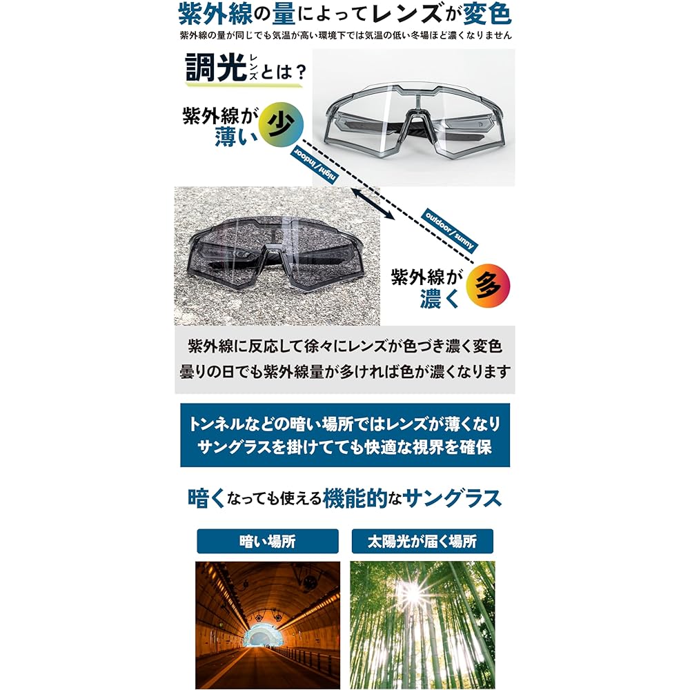 [Golix] Photochromic Sunglasses, Photochromic Lenses, Sports Sunglasses, UV Rays, Men's, Women's, Color Changing Lenses, Transparent Gray (GS-TRANS6004) Bicycle, Ultra Light, Clear Lens Glasses, Road Bike, Fishing, Running, Unisex