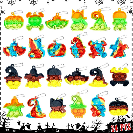 24pcs Halloween Mini Pops Halloween Party Favors Fidget Toys for Kids Pop Keychains Sensory Toys Classroom Favors Halloween Goody Bag Stuffers Trick or Treat Toys