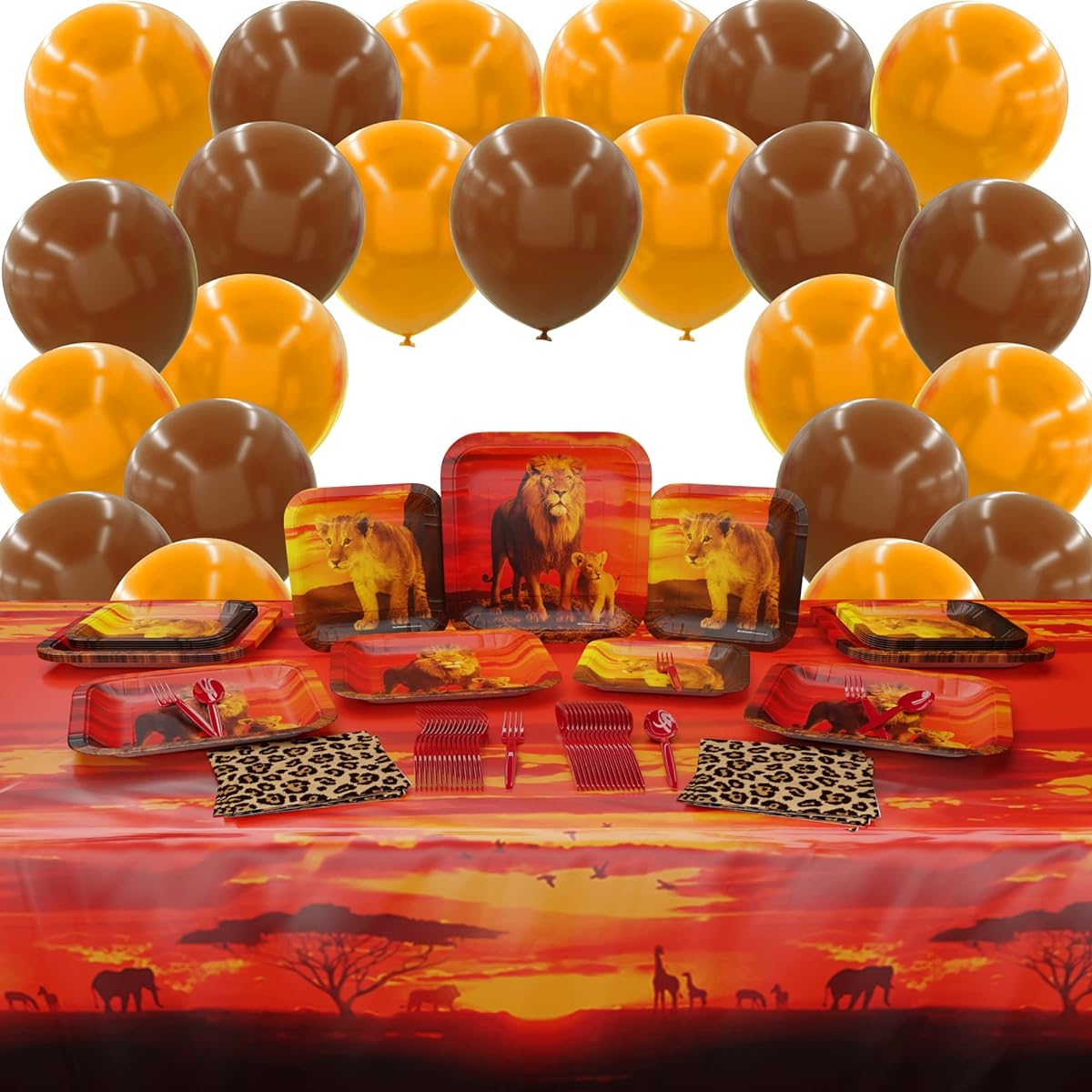 Lion Deluxe Party Supplies Pack (122 Pieces, Serves 16 People) - Lion Party Decorations Safari Birthday Decorations Safari Party Supplies King of the Jungle Party Lion Theme Party Blue Orchard
